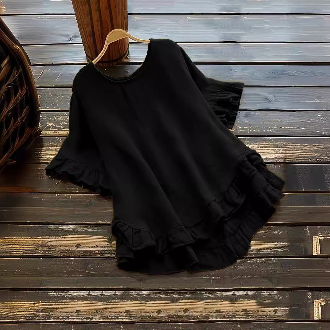 Damen lässiges Oberteil mit Rüschendetails und weit geschnittenem Design Heidi-Mode