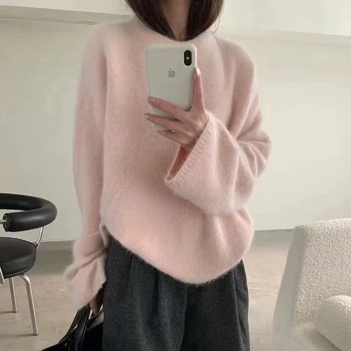 Damen Flauschiger Pullover mit überschnittenen Schultern und weitem Schnitt Heidi-Mode