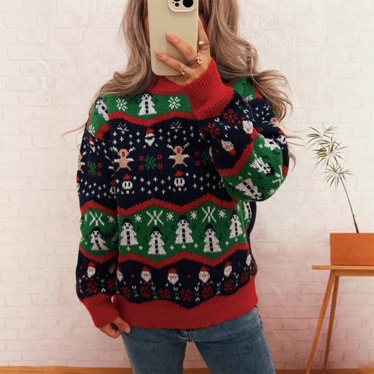 Damen Weihnachtspullover mit fröhlichem Motiv und lässigem Schnitt Heidi-Mode