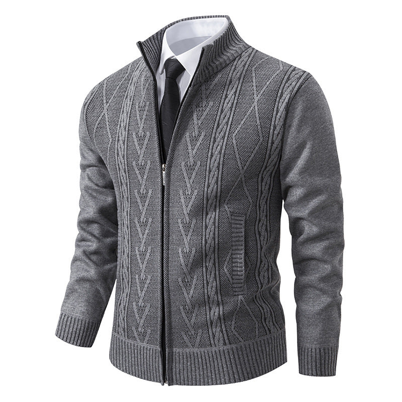 Herren Strickjacke mit Zopfmuster und durchgehendem Reißverschluss Heidi-Mode