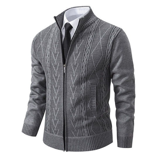 Herren Strickjacke mit Zopfmuster und durchgehendem Reißverschluss Heidi-Mode
