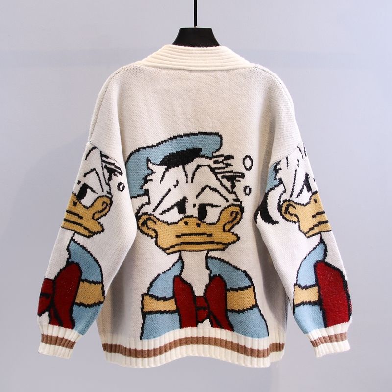 Damen Cartoon-Design Strickjacke mit breiten Ärmeln und Taschen Heidi-Mode