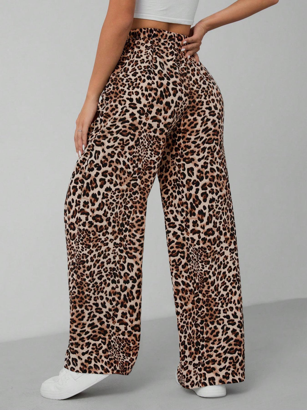 Damen Relaxed Fit Leopardenmuster Palazzo-Hose Heidi-Mode