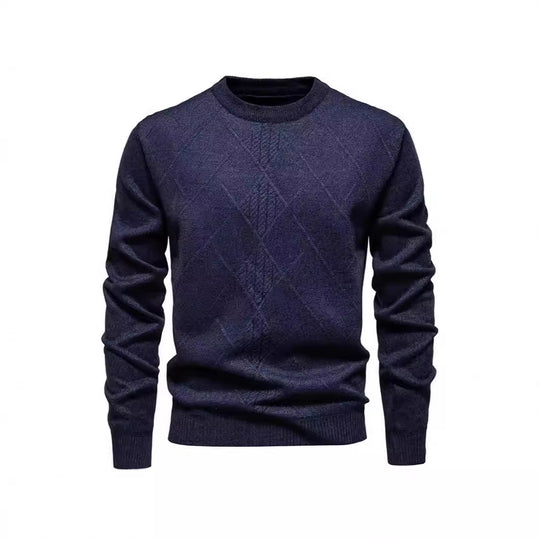 Herren Strickpullover mit strukturiertem Rautenmuster und klassischem Rundhalsausschnitt Heidi-Mode