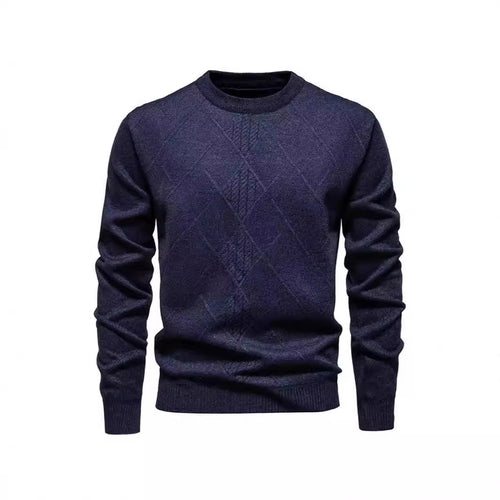 Herren Strickpullover mit strukturiertem Rautenmuster und klassischem Rundhalsausschnitt Heidi-Mode