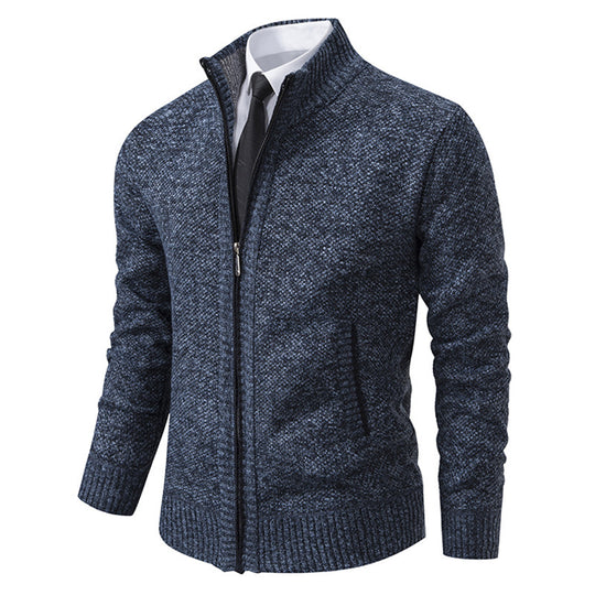 Herren elegante Strickjacke mit durchgehendem Reißverschluss und strukturiertem Design Heidi-Mode