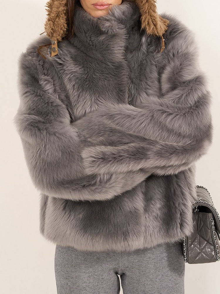 Damen Pelzjacke im modernen Oversize-Stil mit gemütlichem Kragen Heidi-Mode