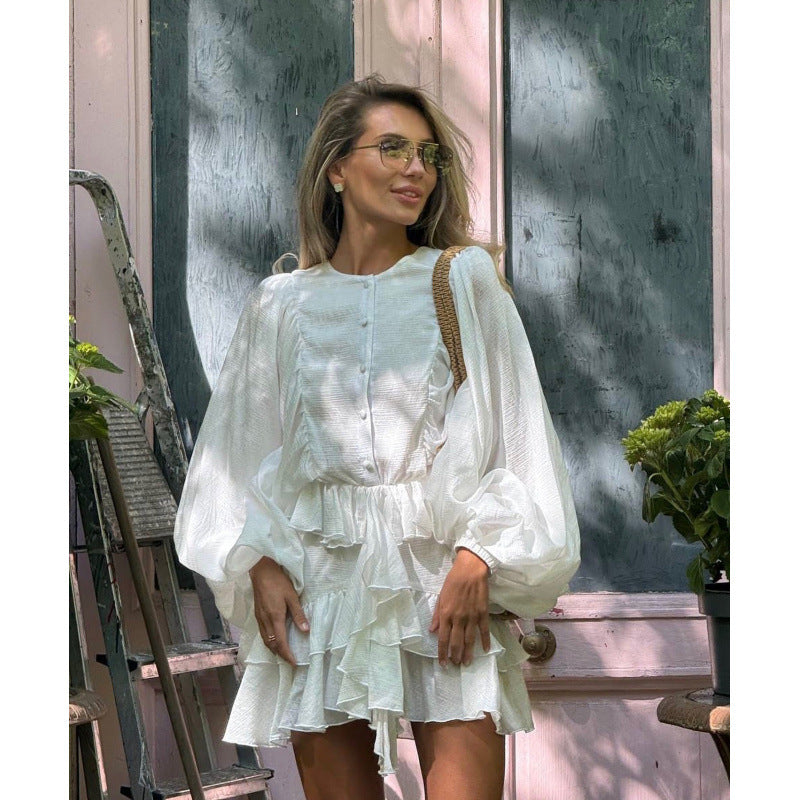 Damen Rüschenkleid mit weiten Ärmeln und modischen Details Heidi-Mode