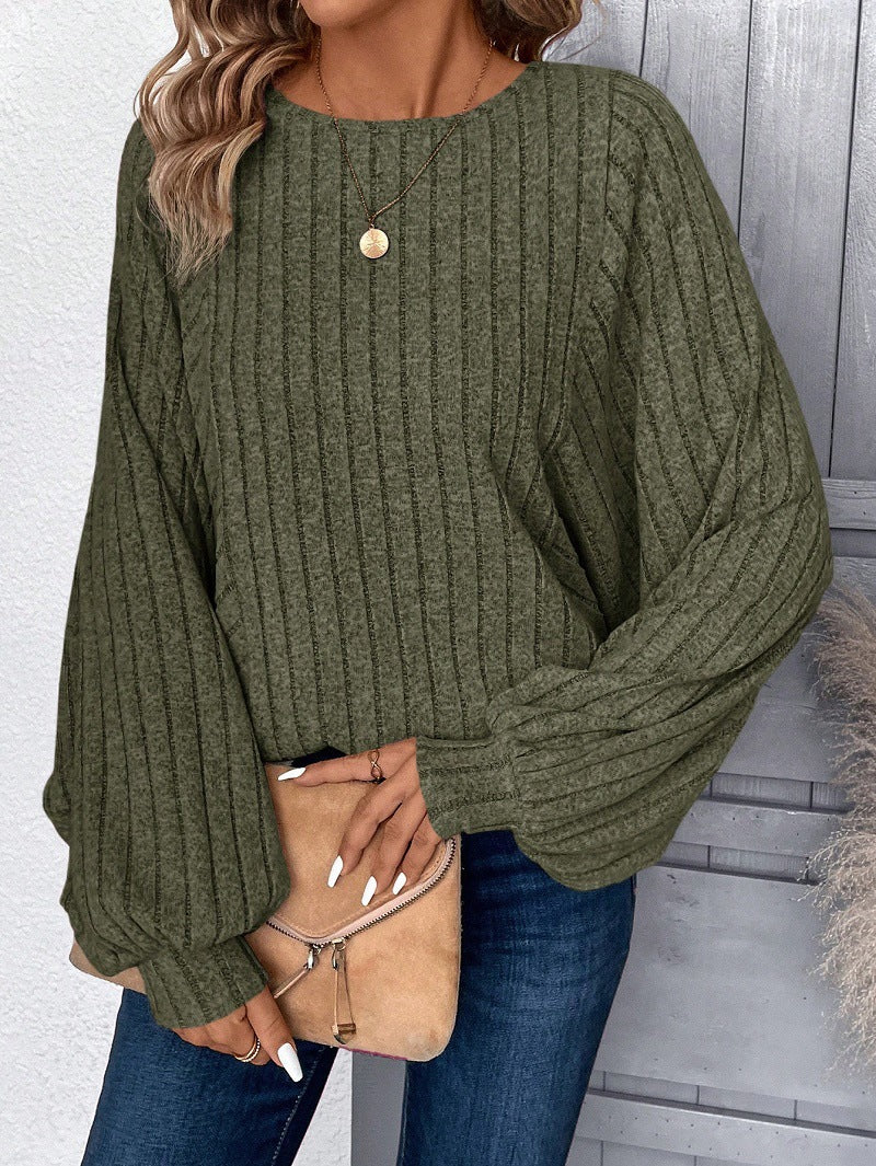 Damen Pullover mit eleganten Ballonärmel und Rippenstruktur Heidi-Mode