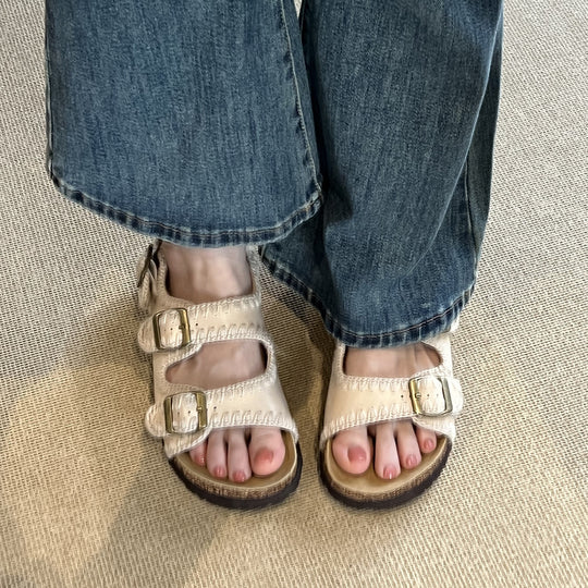 Damen gepolsterte Doppel-Riemen Slidesandalen Heidi-Mode