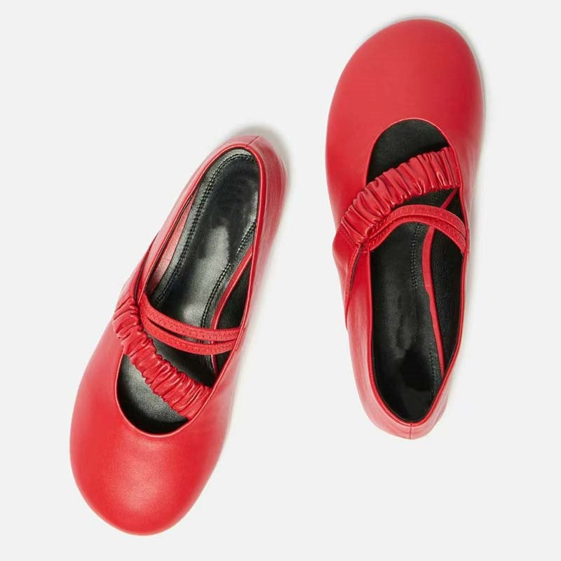 Femme Elegante Slip-On Ballett Flats mit gerafftem Knöchelriemen Detail Heidi-Mode