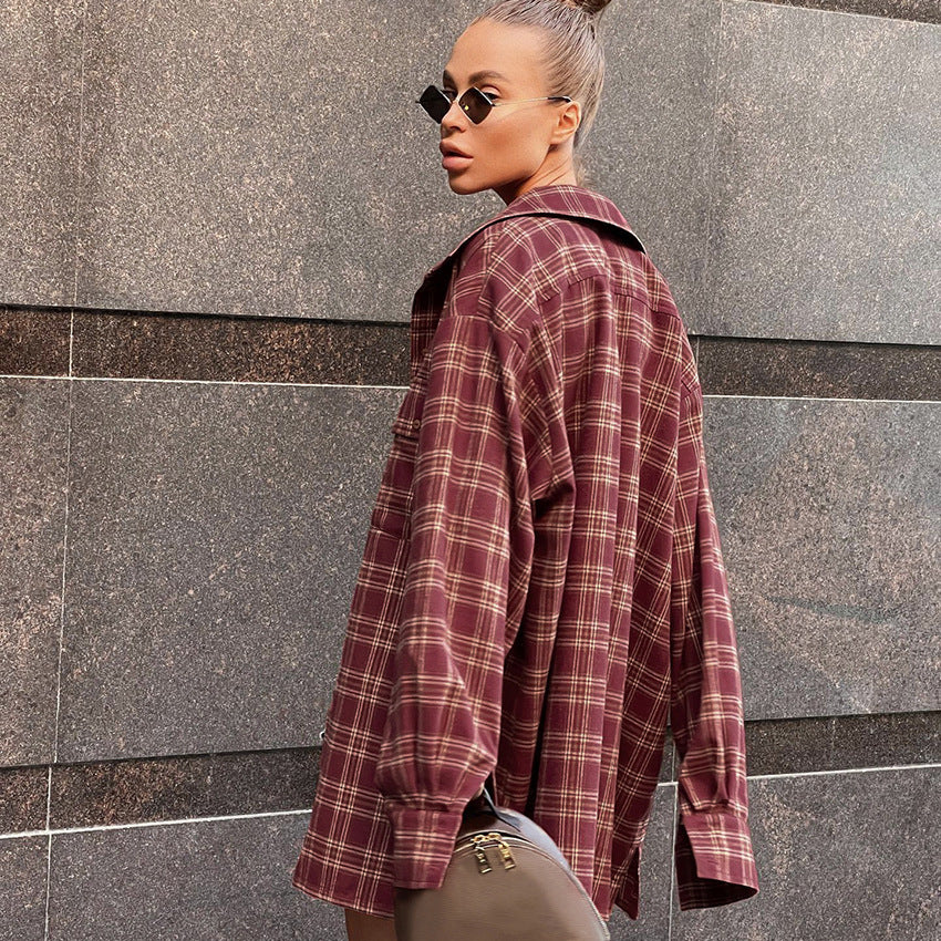 Damen Overshirt im karrierten Design mit lässigem Schnitt Heidi-Mode