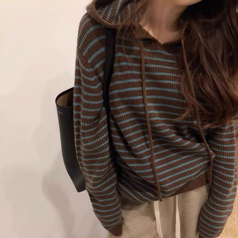 Damen Gemütlicher Kapuzenpullover mit Streifenmuster Heidi-Mode
