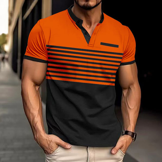 Herren Kurzarm-Poloshirt mit modernem Streifenmuster und praktischen Knöpfen Heidi-Mode