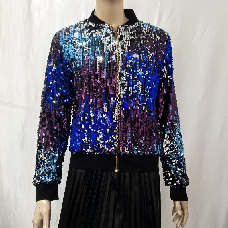 Damen Glitzernde Bomberjacke mit sportlichen Strickdetails Heidi-Mode