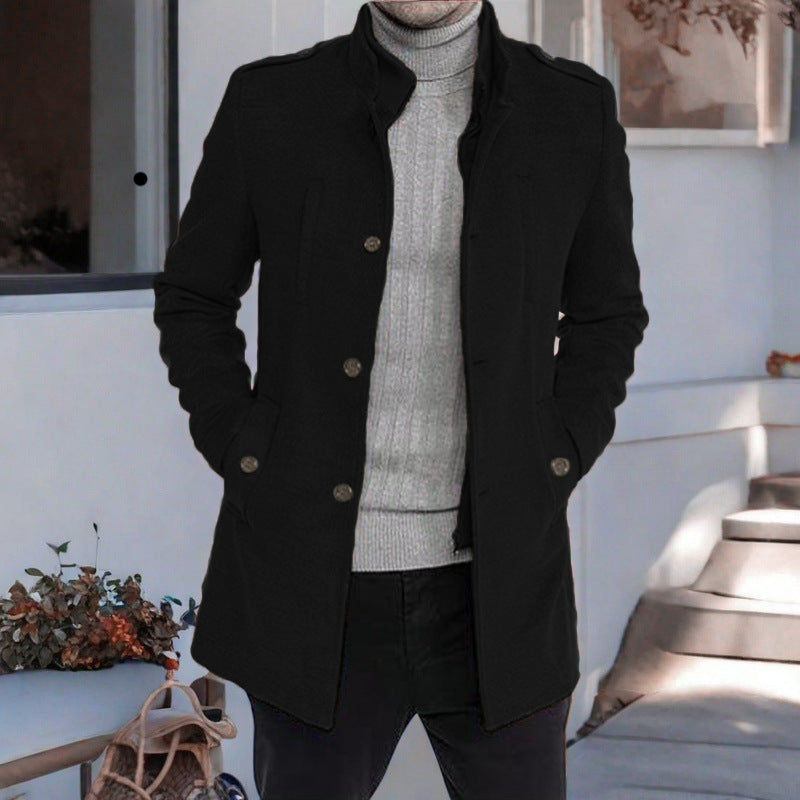 Herren eleganter, mittelschwerer Freizeitmantel mit Stehkragen und seitlichen Taschen Heidi-Mode