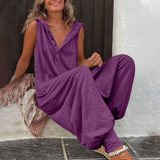 Damen Lässiger Jumpsuit mit Kapuze und Knopfdetails Heidi-Mode