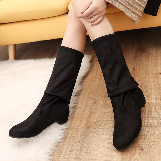Damen Overkneestiefel mit modischem Faltendesign und bequemer Sohle Heidi-Mode