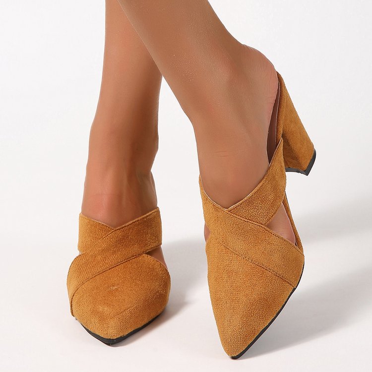 Damen Mules mit elegantem Kreuzband und komfortablem Blockabsatz Heidi-Mode