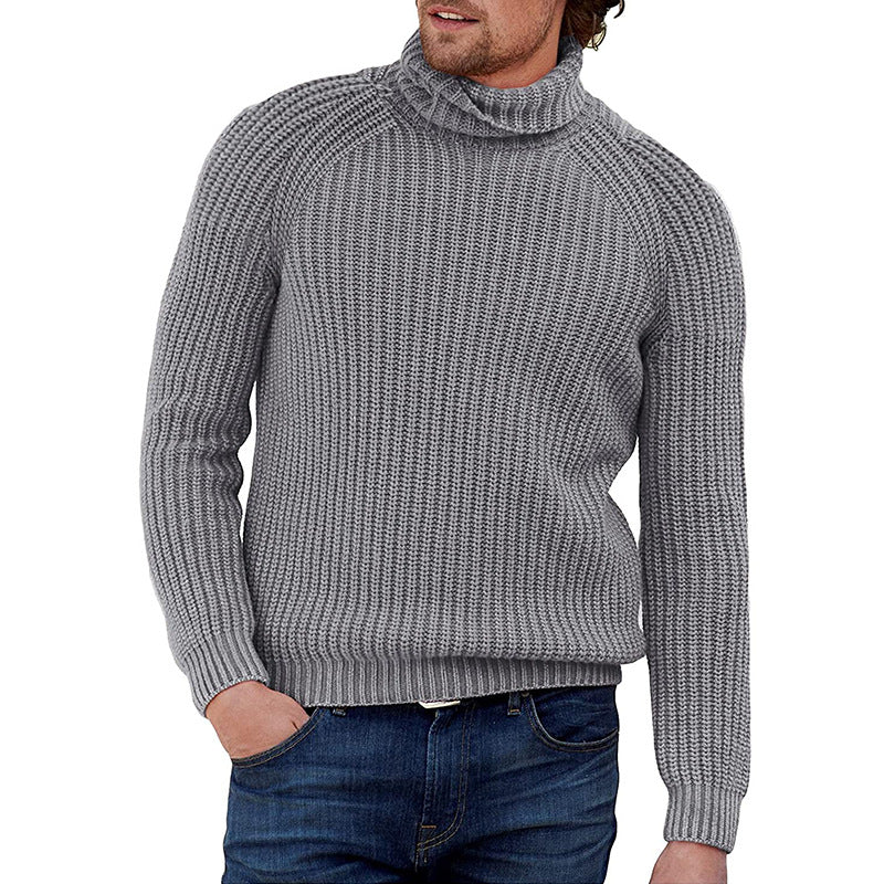 Herren Grobstrickpullover mit hohem Kragen und strukturiertem Muster Heidi-Mode
