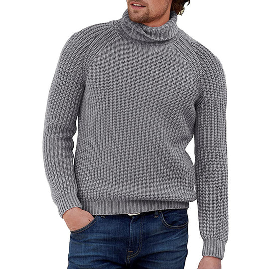 Herren Grobstrickpullover mit hohem Kragen und strukturiertem Muster Heidi-Mode