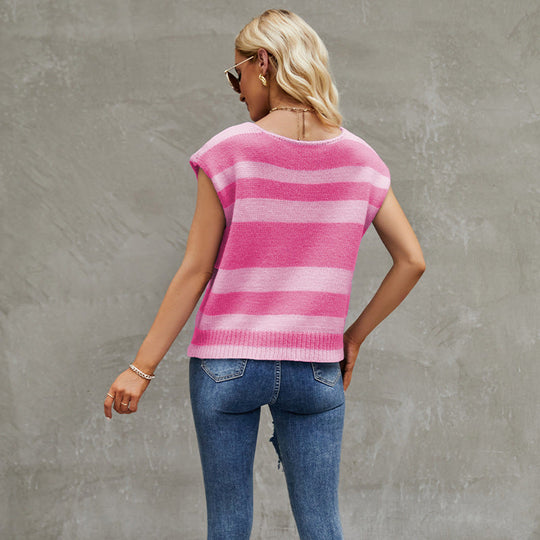Heidi-Mode | Damen Kurzarmpullover mit Dicken Streifen