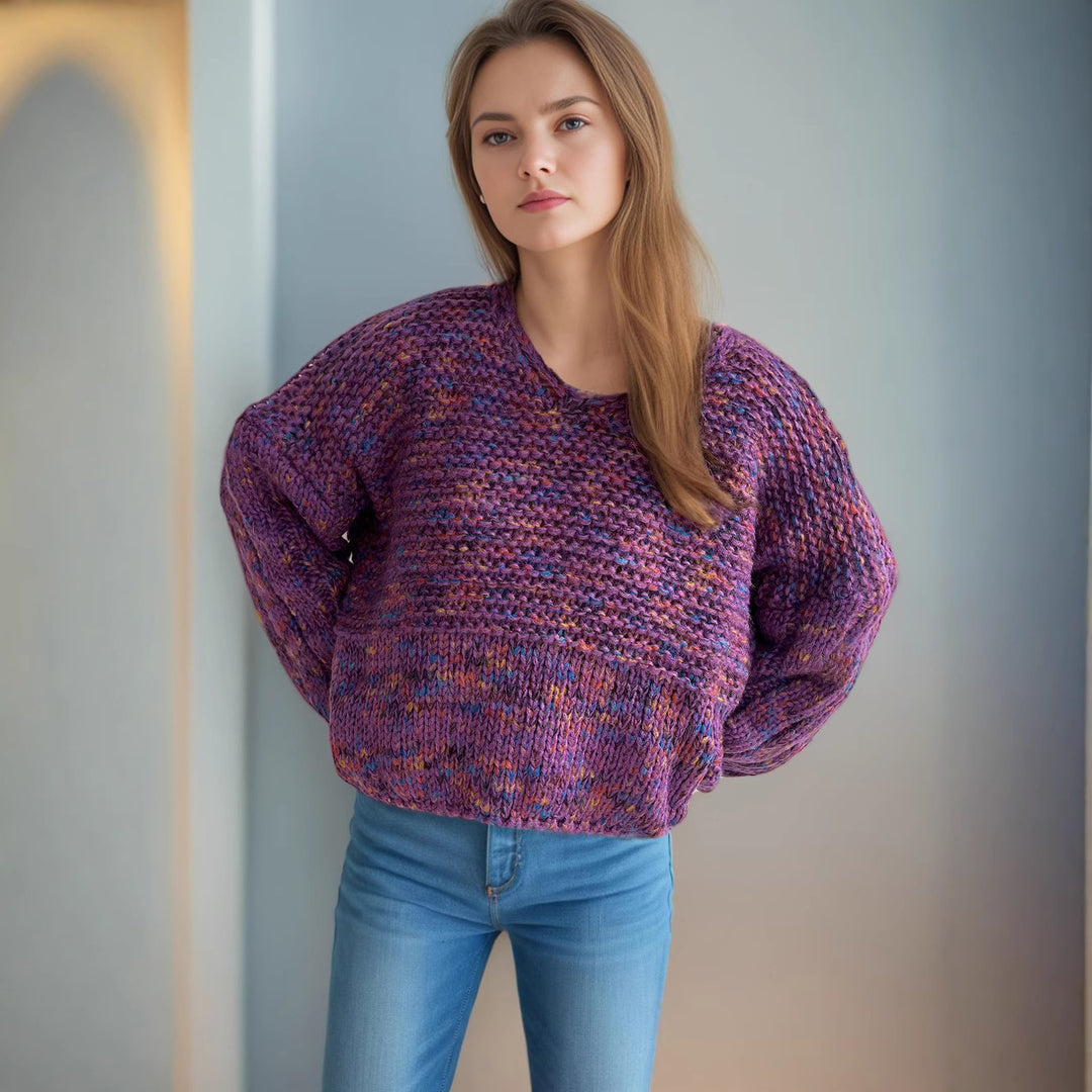 Damen grob gestrickter Pullover mit voluminösen Ärmeln Heidi-Mode