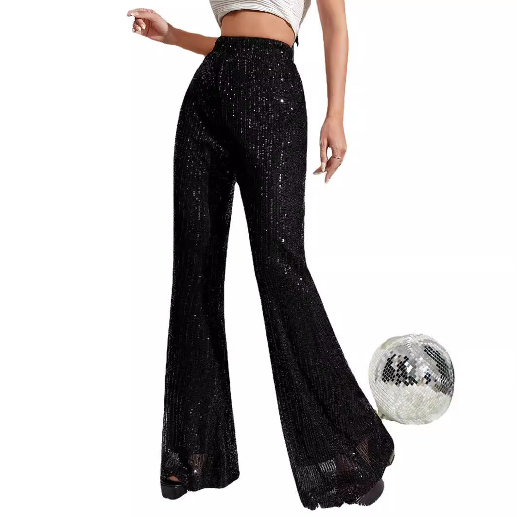 Damen Elegante Hochwasserhose mit Glitzer-Details Heidi-Mode
