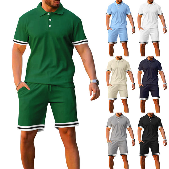 Herren Sportliches Polo- und Shorts-Set mit Kontraststreifen Heidi-Mode