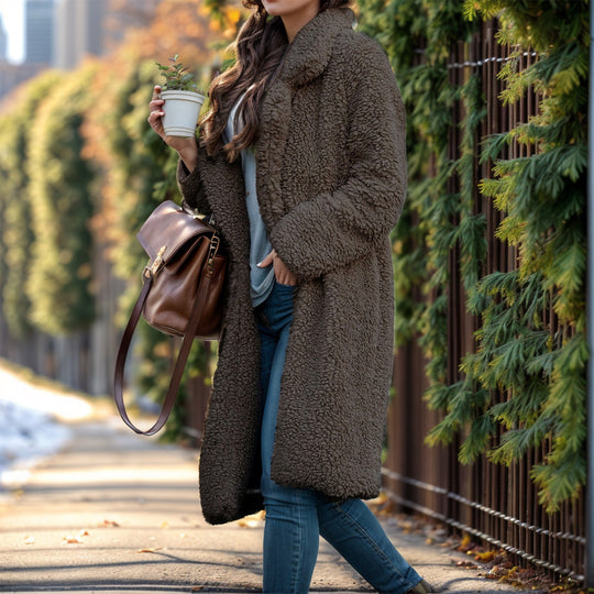 Damen kuscheliger Übergröße-Mantel mit Teddyfell Heidi-Mode