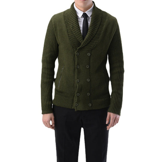 Herren modische Strickjacke mit doppelter Knopfleiste und seitlichen Reißverschlusstaschen Heidi-Mode