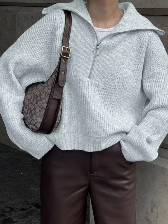 Damen Strickpullover mit Reißverschluss und lässigem Schnitt Heidi-Mode