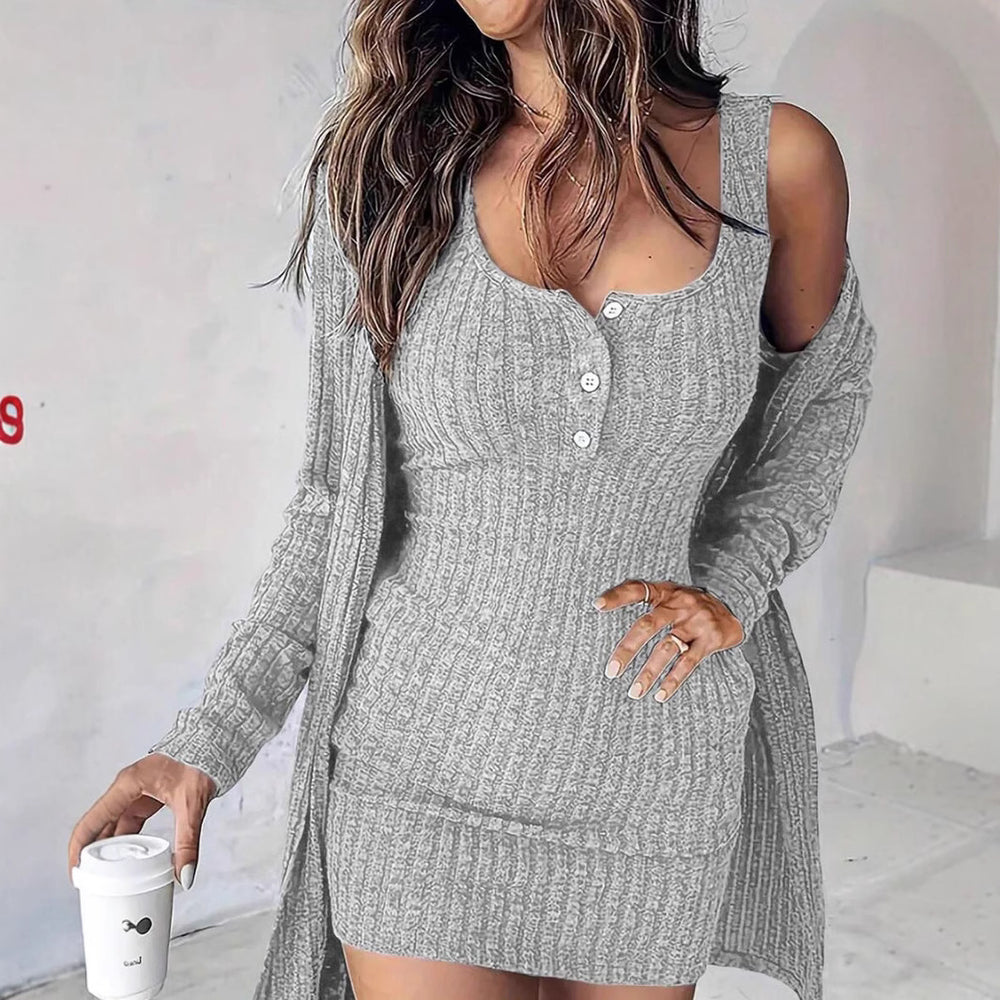 Damen Strickkleid mit Knopfdetails und schickem Midi-Schnitt Heidi-Mode