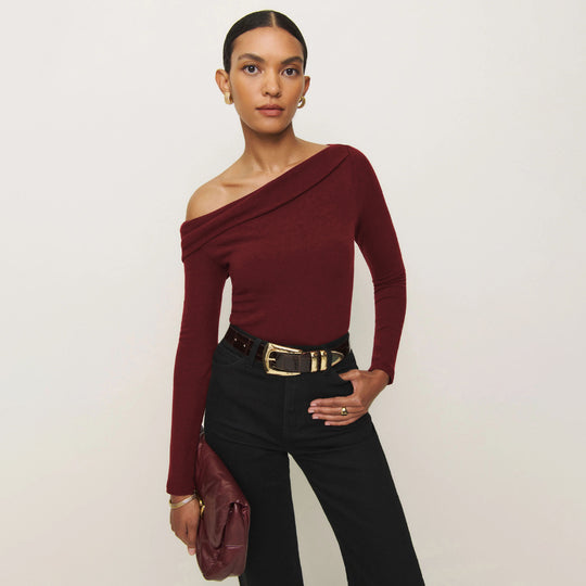 Damen Elegantes Langarmoberteil mit schrägem Ausschnitt und figurbetontem Schnitt Heidi-Mode