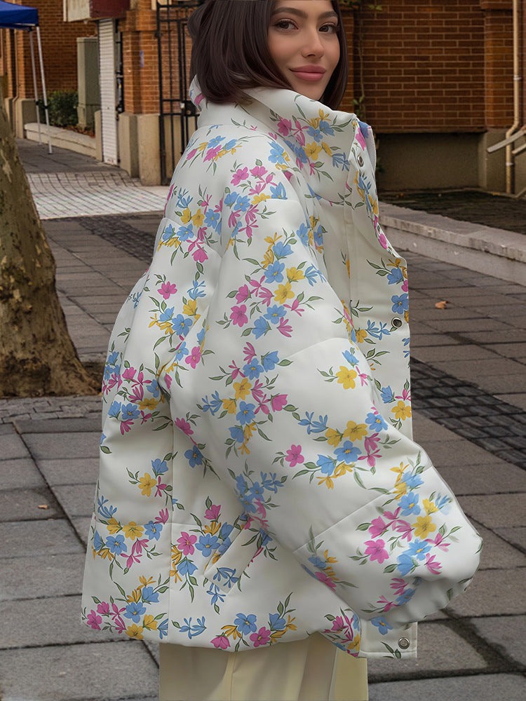 Damen Blumenmuster Übergröße Daunenjacke Heidi-Mode