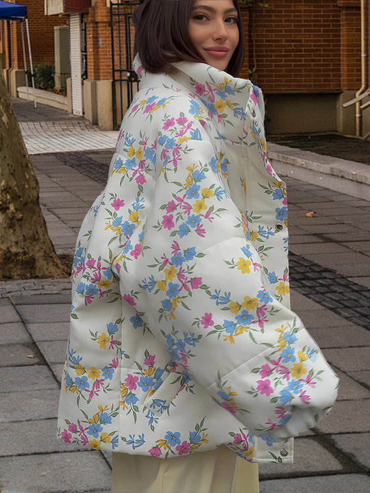 Damen Blumenmuster Übergröße Daunenjacke Heidi-Mode