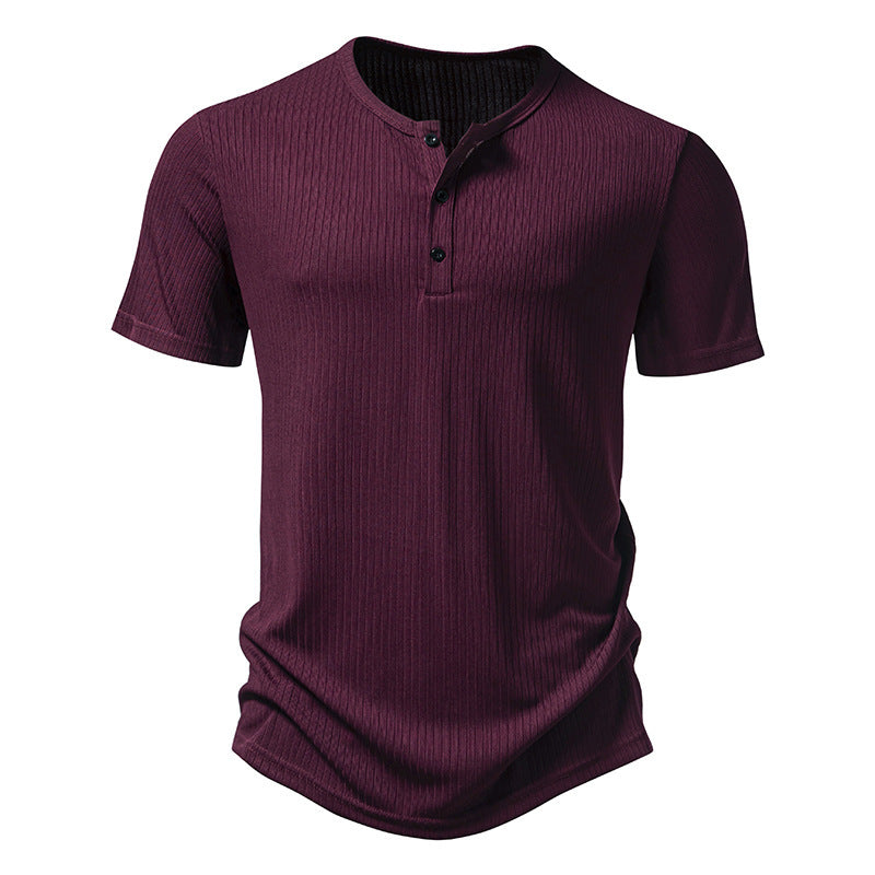 Herren stylisches Kurzarm-Henley-Shirt mit strukturiertem Design und zwei Knopf-Details Heidi-Mode