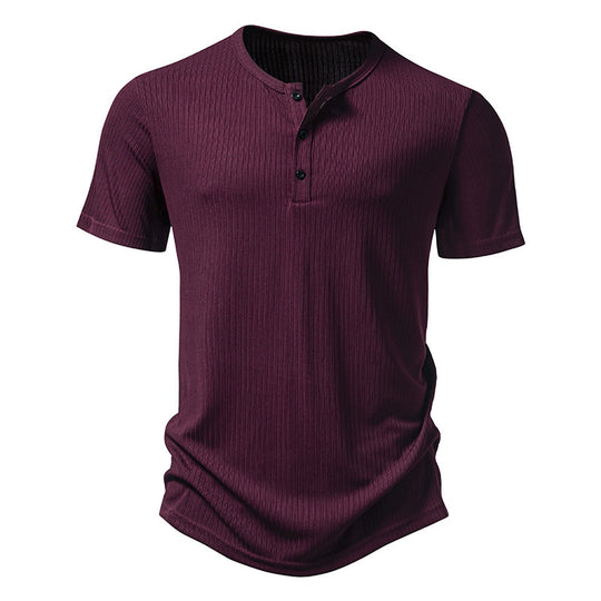 Herren stylisches Kurzarm-Henley-Shirt mit strukturiertem Design und zwei Knopf-Details Heidi-Mode