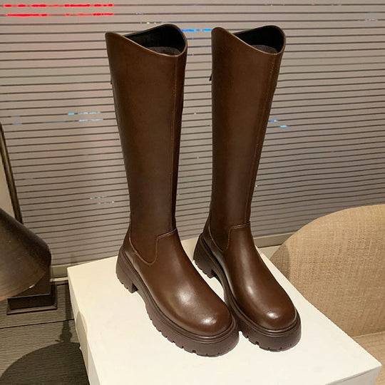 Damen Knielange Chunky Heel Stiefel mit Reißverschlussdetail Heidi-Mode