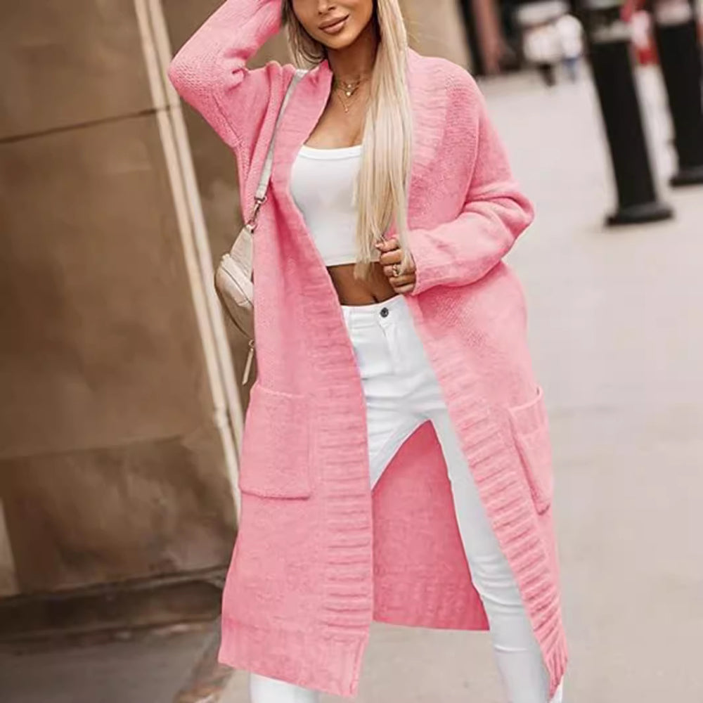 Damen Strickmantel mit lässigem Schnitt und tiefen Taschen Heidi-Mode