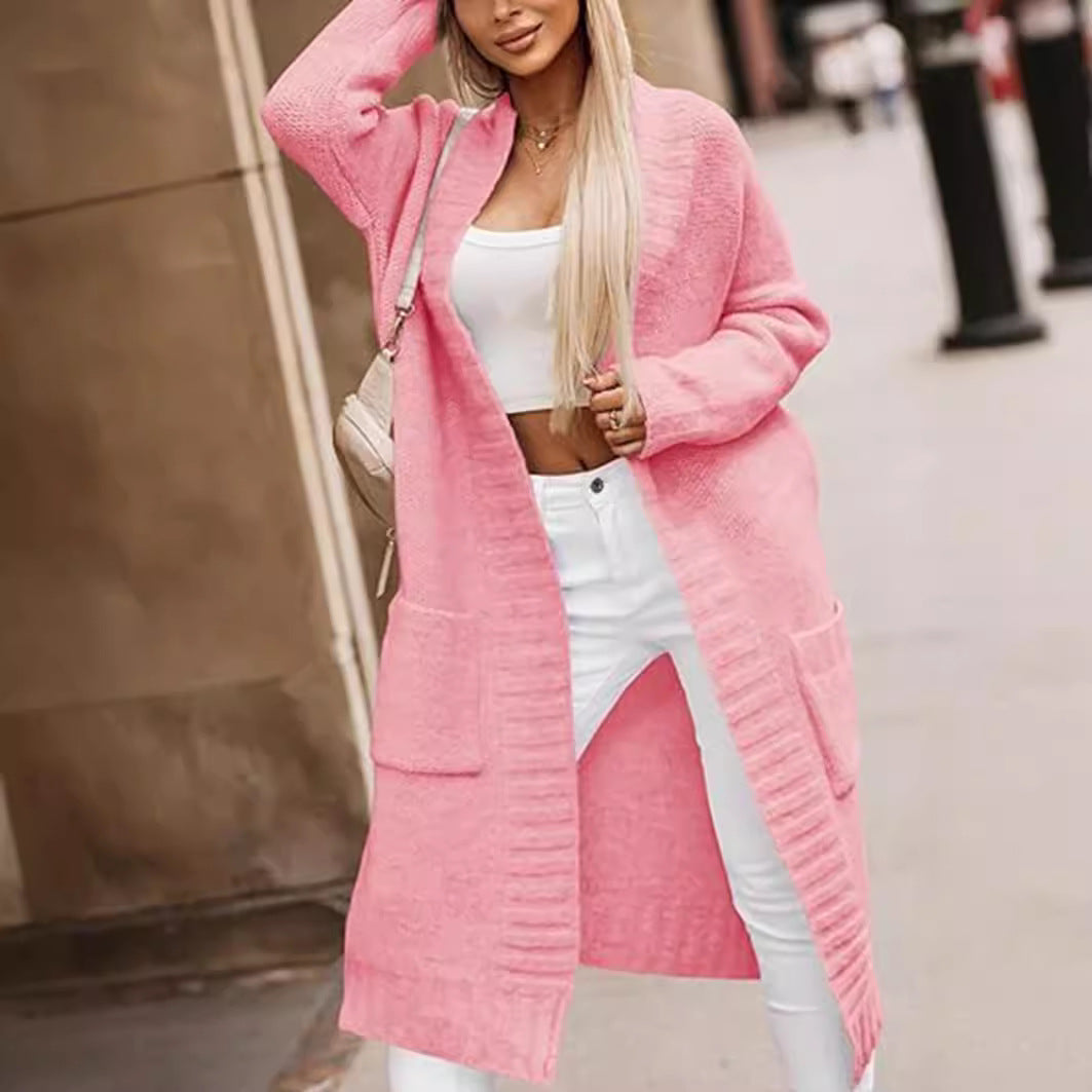 Damen Strickmantel mit lässigem Schnitt und tiefen Taschen Heidi-Mode