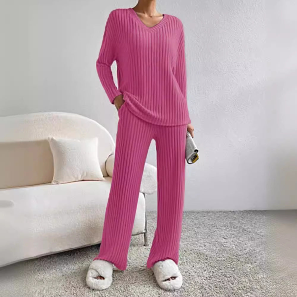 Damen Lässiges Freizeitsweat-Set mit V-Ausschnitt und weitem Schnitt Heidi-Mode