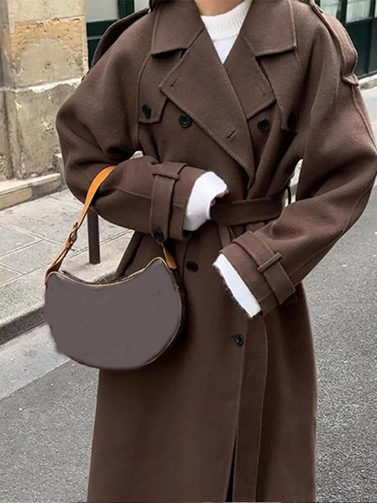 Damen zeitloser Trenchcoat aus hochwertigem Material mit gebundenem Gürtel Heidi-Mode