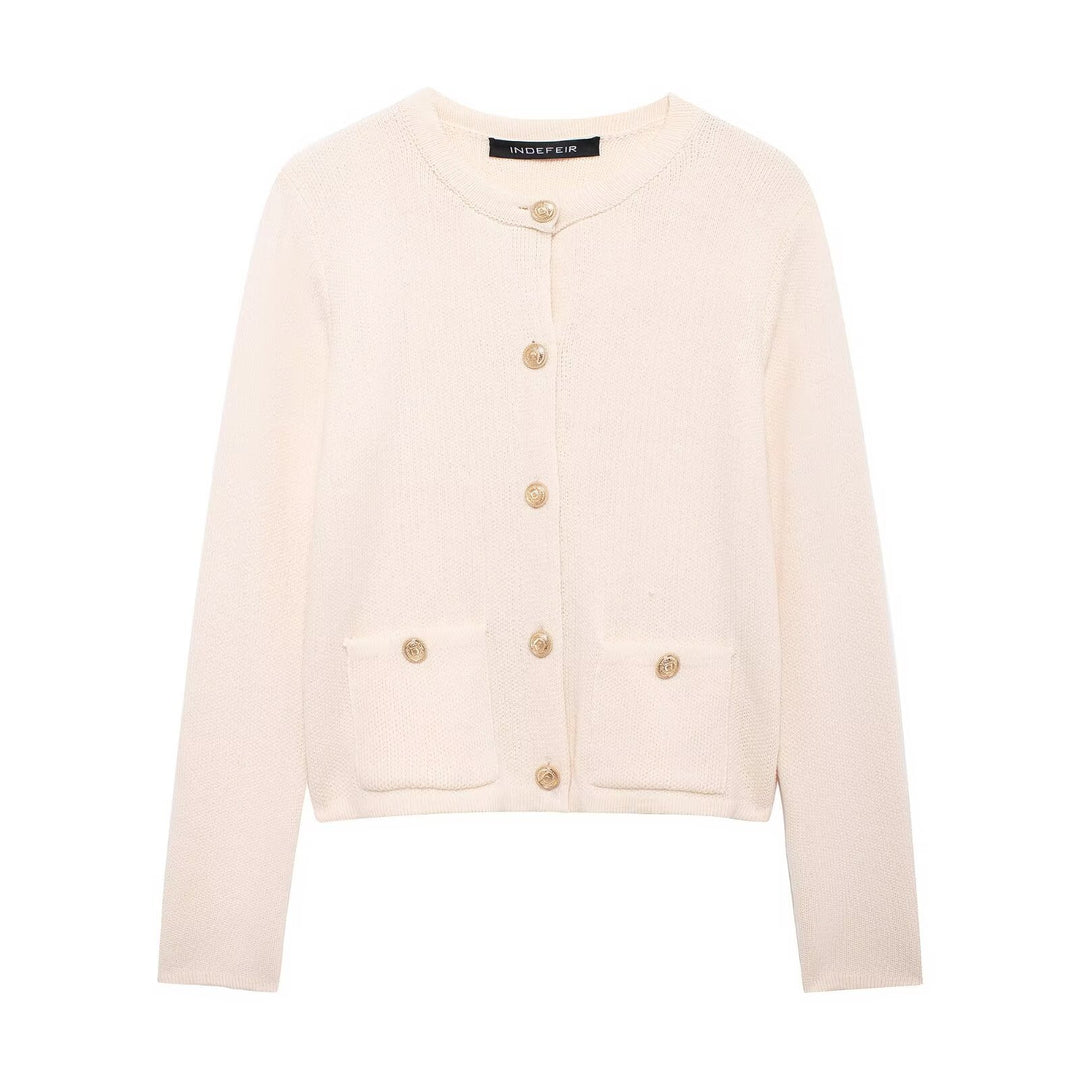 Damen Strickjacke mit schimmernden Knöpfen und Taschen Heidi-Mode