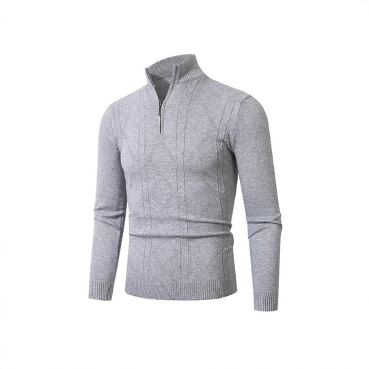 Herren Strickpullover mit modernem Zopfmuster und hohem Stehkragen Heidi-Mode