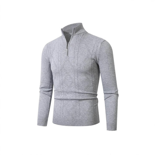 Herren Strickpullover mit modernem Zopfmuster und hohem Stehkragen Heidi-Mode