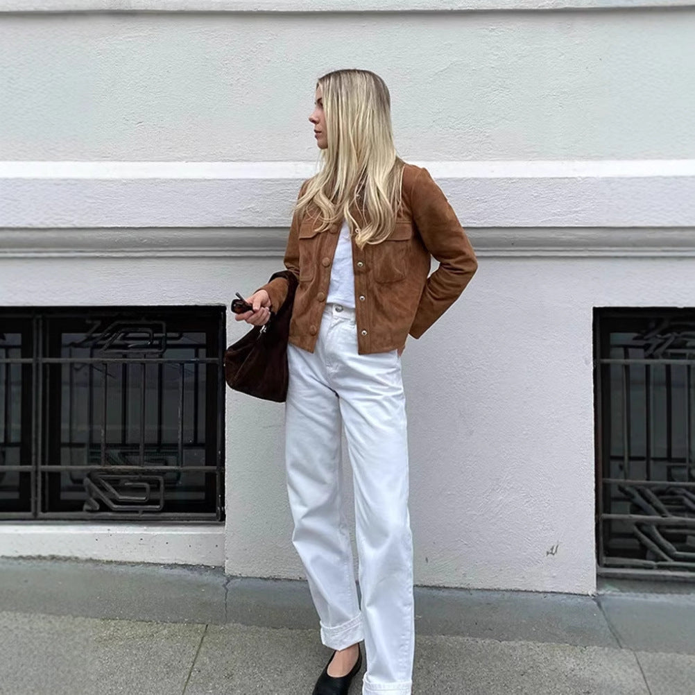 Damen Kunstlederjacke im modischen Oversized-Schnitt mit praktischen Taschen Heidi-Mode