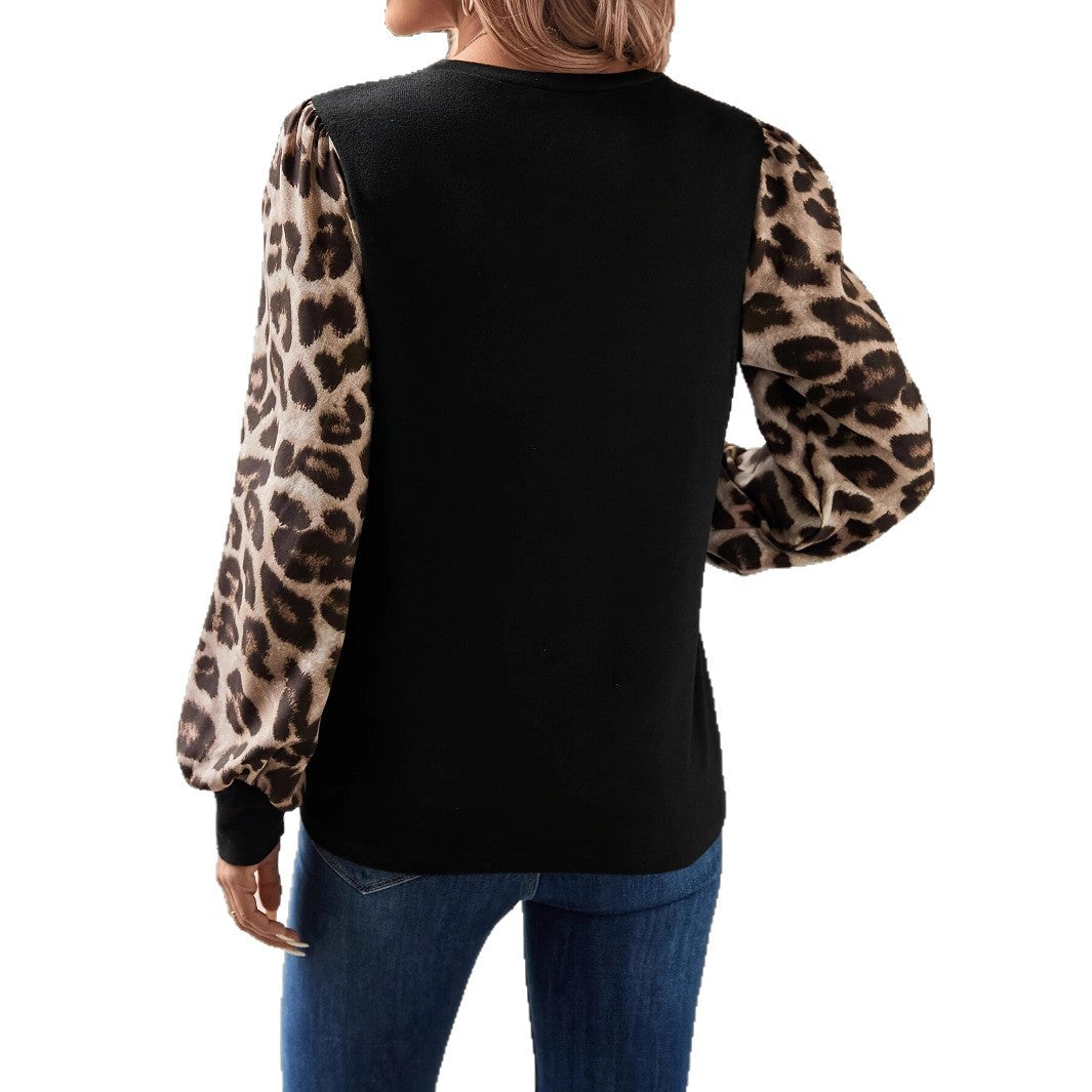 Damen Sweatshirt mit modischen Leopardenärmeln Heidi-Mode
