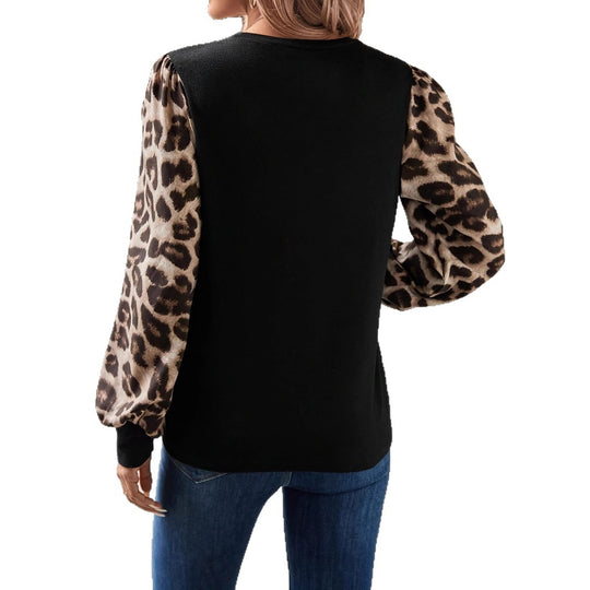 Damen Sweatshirt mit modischen Leopardenärmeln Heidi-Mode