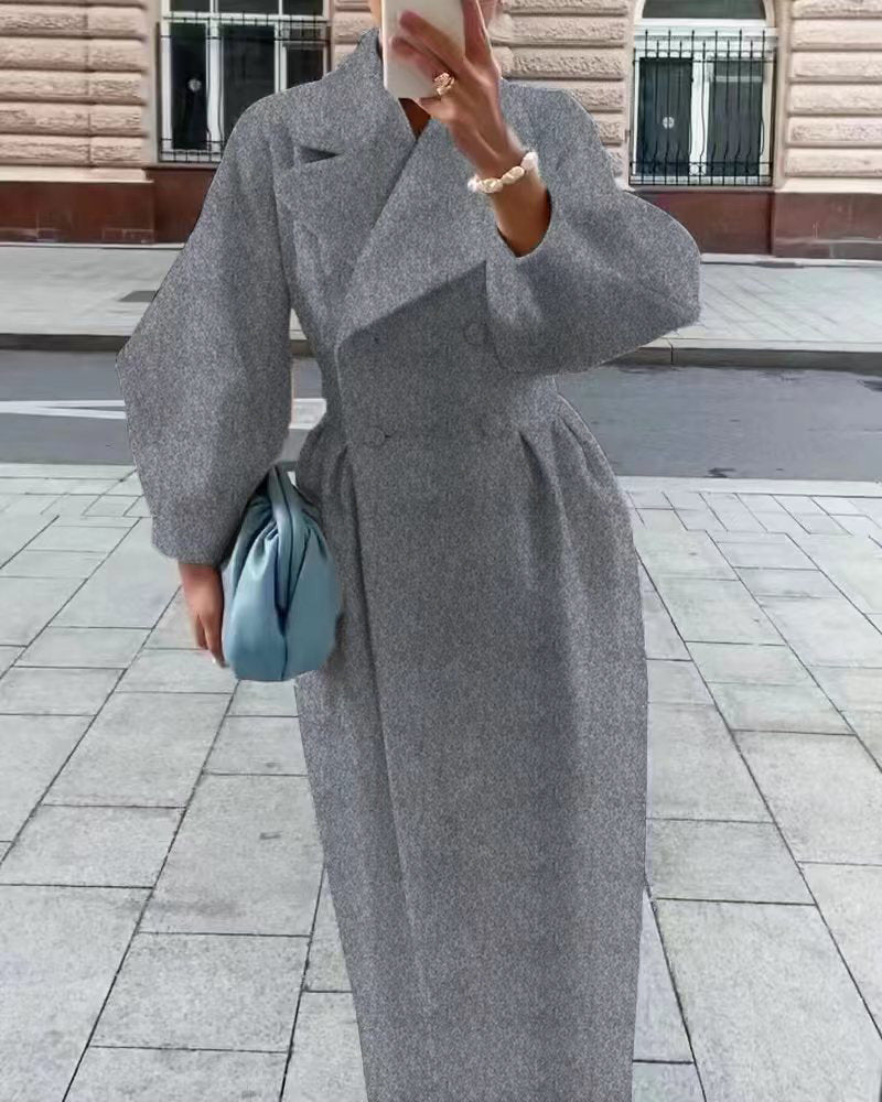 Damen eleganter Trenchcoat mit hohem Schlitz und Puffärmeln Heidi-Mode